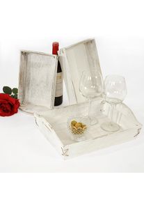 3er Set Tablett HWC-C50, Serviertablett Holztablett Fr&uuml;hst&uuml;ckstablett Dekotablett, Shabby-Look Vintage ~ wei&szlig;, shabby