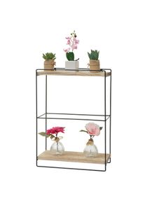 Wandregal HWC-K77, H&auml;ngeregal Regal K&uuml;chenregal, Massiv-Holz Metall Industrial 2 Regalb&ouml;den 50x35x17cm ~ natur