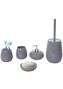 5-teiliges Badset HWC-C72, WC-Garnitur Badezimmerset Badaccessoires, Keramik ~ grau