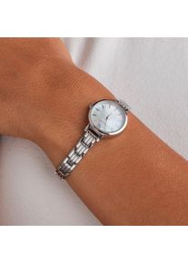 Silver watch for women with shimmering white nacre dial, Adjustable length