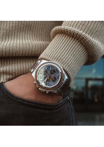 Blue Men's Watch Koh Mak, Marble Dial & Brown Wood and Silver Steel Bracelet