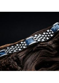 Holzkern bracelet for men Pentachord (Blue marble/Silver) made of natural wood, size adjustable