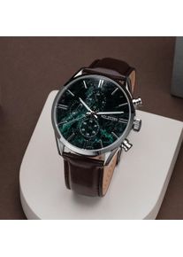 Holzkern; Wood Watch Gifted (Green marble/Dark brown), Men, Natural wood