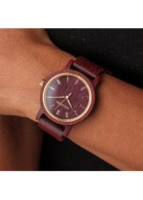 Holzkern Women&rsquo;s Watch Calm, Amaranth Bracelet, Purple Red, Fine Wood Texture, Gold Markings