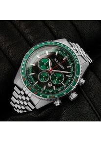 Holzkern; Wood Watch Openhorizon (Green marble/Silver), Men, Natural wood