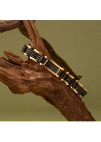 Men's Bracelet Adagio, Genuine Black Marble + Gold Stainless Steel, Waterproof