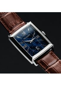 Blue Men's Watch Seraphim, Genuine Marble Dial & Brown Leather Bracelet