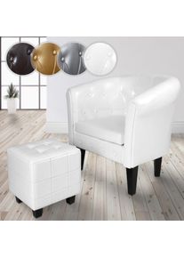 Miadomodo Chesterfield fotel &eacute;s l&aacute;btart&oacute; feh&eacute;r