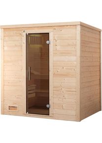 Weka Sauna en bois massif Premium BERGEN set &eacute;conomique, mit 7,5 kW OS Klassikofen, 198x148 cm,Porte en verre