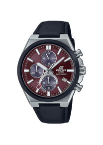 CASIO EDIFICE, Damen, Chronograph Solaruhr, Armbanduhr, Herrenuhr, Saphirglas, Stoppfunktion, Lederarmband, weinrot-schwarz, weinrot-schwarz, 