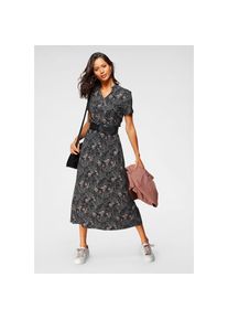 Laura Scott, Damen, Sommerkleid wadenlang, gebl&uuml;mtes Design, aus Single Jersey, mit Stehkragen, schwarz-rosa-gebl&uuml;mt, N-Gr, 44 -N-Gr, schwarz-rosa-