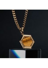 Holzkern Necklaces Men Gold und Tigerauge