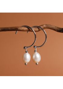 Holzkern Earrings Women Silver and White Pearl