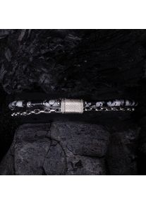 Holzkern Bracelets Men Silber und Obsidian