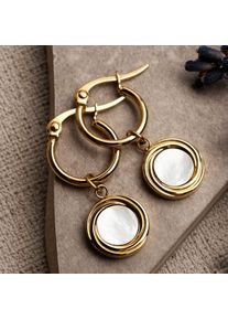 Holzkern Earrings Femme or mat et Nacre blanche