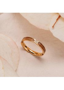 Women Olive Wood Ring Zirconia Stone Gold Holzkern