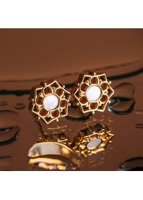 Holzkern Earrings Women Gold and White Nacre