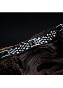 Holzkern Armband Pentachord (Schwarzer Marmor/Silber), Naturholz, Men, gr&ouml;&szlig;enverstellbar