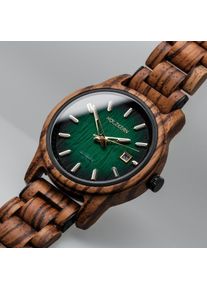 Holzkern; Orologio di legno Nightbird (zebrano/verde), Uomo, Legno naturale