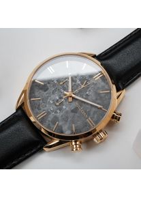 Gold Men's Watch Existential, Grey Marble Dial & Black Leather Bracelet