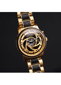 Men's Gold Watch Cyclonic, Hybrid Automatic, Black Marble, Stainless Steel Strap by Holzkern