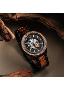 Automatic Watch For Men San Juan in Brown and Black, Skeleton Design, Luminiscent Hands