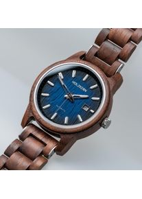 Holzkern; Orologio di legno Nightbird (noce/blu), Uomo, Legno naturale