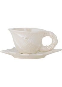 Bloomingville - Shellie Cup with Saucer - White - Stoneware, Tasse, Weiss