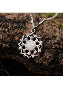 Flower Pendant Necklace with White Moonstone, Romantic Style