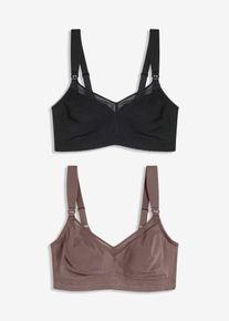 Amme-BH uten b&oslash;yle med &oslash;kologisk bomull (2-pack), svart, st&oslash;rrelse 85G, bonprix