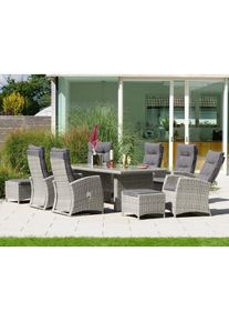 Konifera Garten-Essgruppe &raquo;Monaco&laquo; Set, 6x Sessel, 2x Hocker, 1x Tisch 200x100x74cm, inkl. Auflagen, 17 Stk. tlg. Polyrattan, Aluminium, R&uuml;ckenlehne 