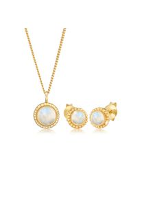 Elli Premium Ohrring und Ketten Set &raquo;Schmuckset Mondstein Rund Bl&uuml;te Boho 925 Sterling Silber&laquo; ()