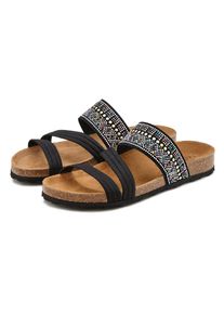 Lascana Pantolette &raquo;Mule, Sandale, offener Schuh, Sommerschuh, &laquo; mit Komfortkorkfu&szlig;bett aus Leder und elastischen Riemen schwarz, Gr&ouml;&szlig;e 38