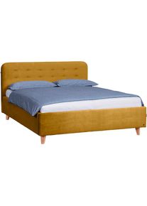 Tom Tailor HOME, Polsterbett &raquo;NORDIC STORAGE&laquo; Stauraumbett mit Knopfheftung im Kopfteil, F&uuml;&szlig;e Buche natur, olive TSV 23, Liegefl&auml;che L&auml;nge Breite: 200