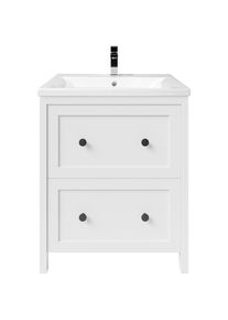 Welltime, Waschtisch &raquo;SYLT&laquo; Badm&ouml;bel inkl. Keramikwaschbecken, Breite 60cm, Wei&szlig; + Wei&szlig;, FSC -zertifizierter Holzwerkstoff, MDF, Rechteck, Wei&szlig; + Wei&szlig;