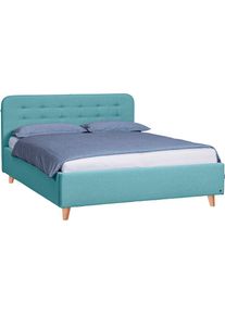 Tom Tailor HOME, Polsterbett &raquo;NORDIC STORAGE&laquo; Stauraumbett mit Knopfheftung im Kopfteil, F&uuml;&szlig;e Buche natur, ice blue TBO 56, Liegefl&auml;che L&auml;nge Breite: 