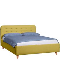 Tom Tailor HOME, Polsterbett &raquo;NORDIC STORAGE&laquo; Stauraumbett mit Knopfheftung im Kopfteil, F&uuml;&szlig;e Buche natur, sweet lemon TUS 15, Liegefl&auml;che L&auml;nge 