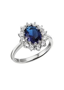Firetti, Damen, Fingerring &raquo;Schmuck Geschenk Silber 925 Damenring Lady D Diana Royal&laquo; mit Zirkonia (synth.), Glasstein, silberfarben-saphirblau-