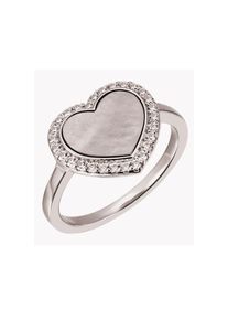Firetti, Damen, Fingerring &raquo;Schmuck Geschenk Silber 925 Silberring Herz "LIEBE"&laquo; mit Zirkonia (synth.) - mit Perlmutt, silberfarben-kristallwei&szlig;-