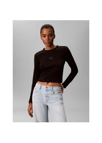 Calvin Klein Jeans, Damen, Langarmshirt Rundhalsausschnitt, figurbetonte Passform, Logodruck, Black 1, M (40), Black 1, Shirt von Calvin Klein Jeans