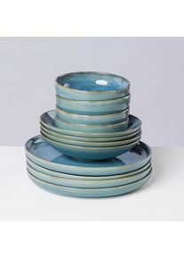 Gipfelst&uuml;ck Tafelservice , Blau, Gr&uuml;n , Keramik , 12-teilig , lebensmittelecht , Geschirr, Geschirrsets, Tafelservice