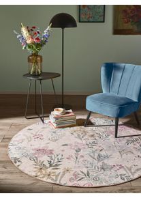 benuta Nest Vaskbart teppe Milly Flerfarget/rosa &oslash; 160 cm rund Botaniske planter og blomster