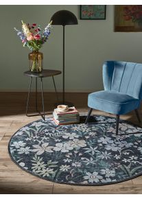 benuta Nest Vaskbart teppe Milly Flerfarget/Svart &oslash; 160 cm rund Botaniske planter og blomster