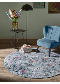 benuta Nest Vaskbart teppe Milly Flerfarget/bl&aring; &oslash; 160 cm rund Botaniske planter og blomster