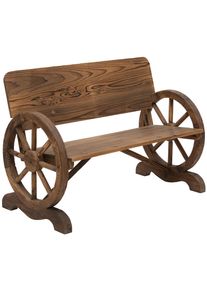 Outsunny Wooden Cart Wagon Wheel 2 Seater Garden Bench Outdoor Chair Rustic High Back Loveseat Burnt Stained | Aosom Ireland