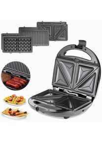 Monzana Sandwichmaker 3in1 Schwarz/Silber 800W 23x22x10cm
