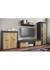 Vcm, Wohnzimmertisch &raquo;Holz TV Lowboard M&ouml;bel Fernsehschrank Usilo XL&laquo;, Anthrazit / Honig-Eiche, Anthrazit / Honig-Eiche
