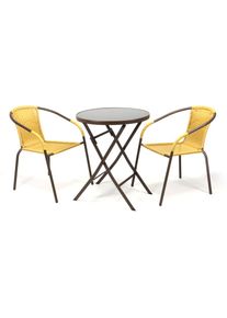 Vcm, Garten-Essgruppe &raquo;3-tlg. Bistroset Balkon Stuhl Tisch Set Beige&laquo;, Gelb +, Obermaterial: 100% Metall MT., Gelb +