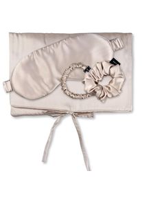 AILORIA, Damen, Seidentuch &raquo;Tasche, Schlafmaske, Scrunchie S & Scrunchie M TRAVEL SET&laquo;, Beige, Beige, Ideal f&uuml;r zu Hause oder auf Reisen im Zug oder 