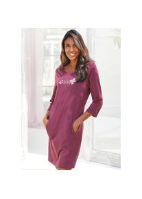 Lascana, Damen, Sleepshirt Leistentaschen mit 3/4-&Auml;rmeln und kleinem Frontprint, bordeaux-violett, N-Gr, 32/34 -N-Gr, bordeaux-violett, Kurzes 